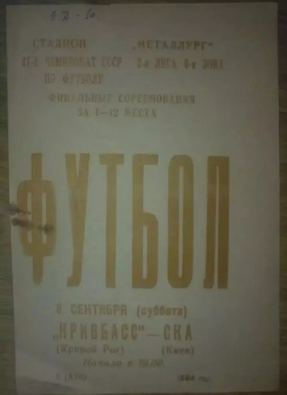 Кривбасс Кривой Рог - СКА Киев 1984