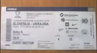 Билет Словения - Украина 2015