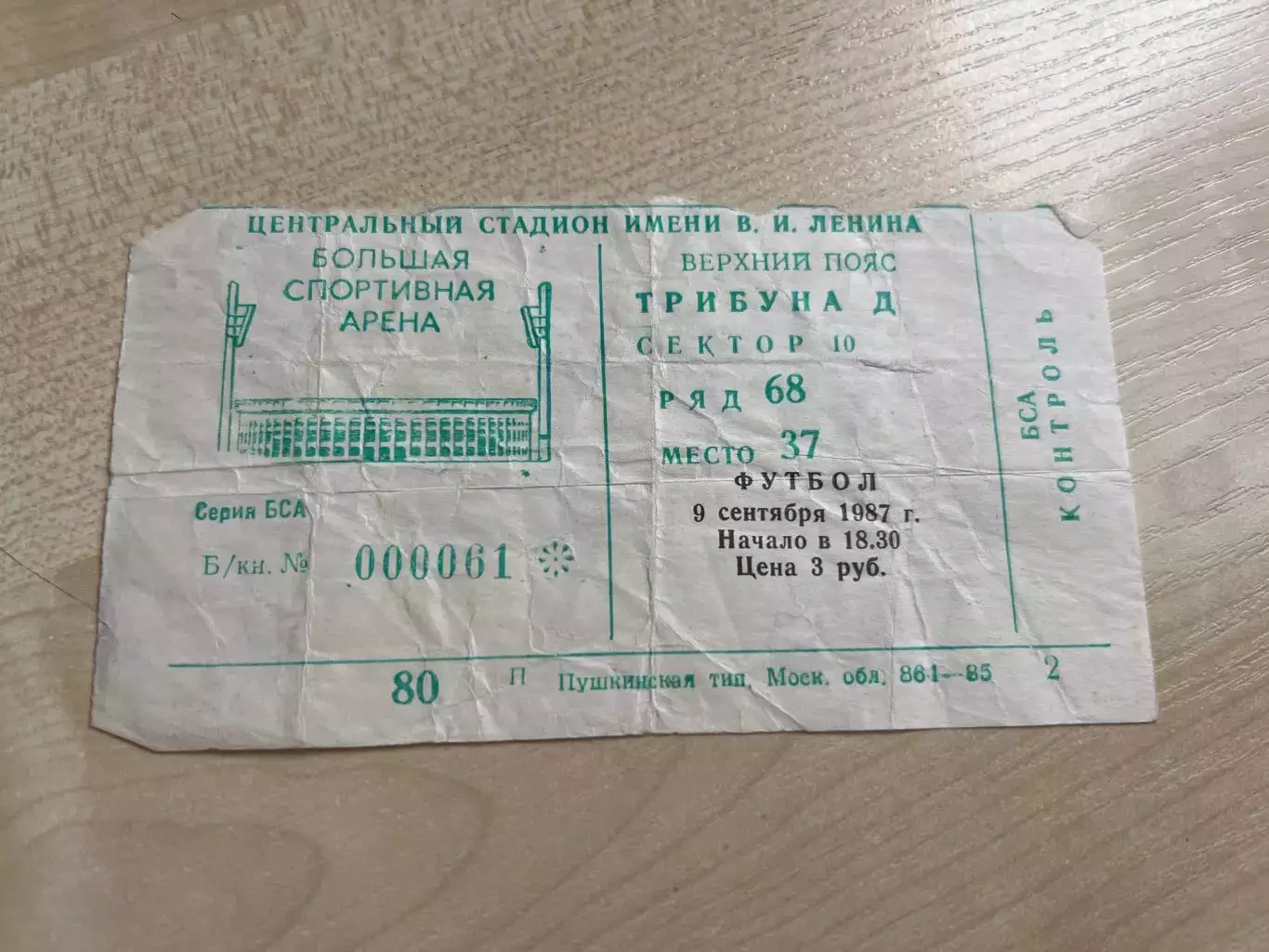 Билет СССР - Франция 1987