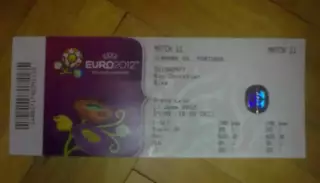 Билет Дания - Португалия 2012 ЕВРО 2-й вид Львов