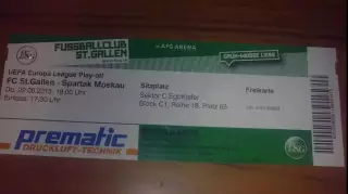 Билет Санкт Галлен Швейцария - Спартак Москва 2013-2014