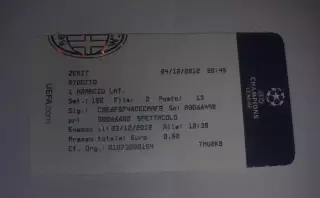 Билет (флаер) Милан Италия - Зенит Санкт-Петербург 2012-2013