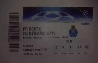 Футбол. Билет Порто Португалия - Динамо Киев 2008-2009