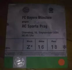 Билет Бавария Германия - Спарта Прага Чехия 2001