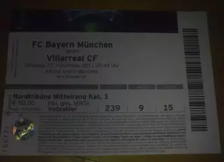 Билет Бавария Германия - Вильяреал Испания 2011-2012