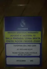 Футбол. Билет Реал Испания - Динамо Киев 2004-2005 пропуск пресса