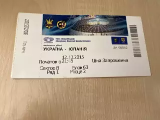 Билет Украина - Испания 2015 Киев #2