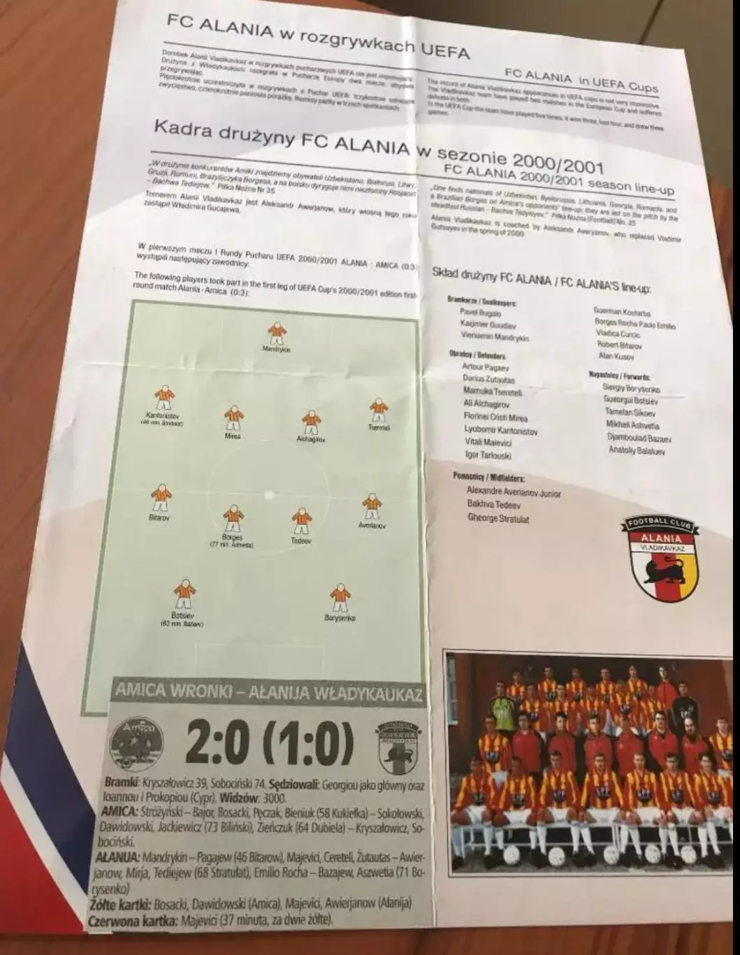 ОРИГИНАЛ Амика Польша - Алания Владикавказ Россия 2000 1