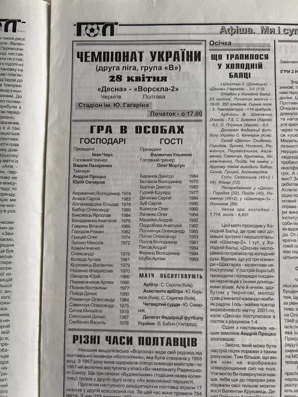 Десна Чернигов - Ворскла-2 Полтава 2002-2003 1
