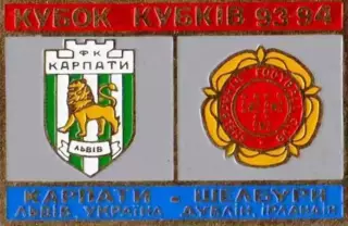 Знак футбол. Карпаты Львов - Шелбурн Ирландия 1993-1994 №1