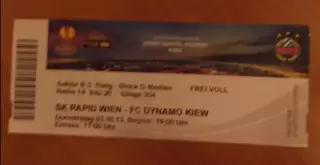 Футбол. Билет Рапид Австрия - Динамо Киев 2013-2014