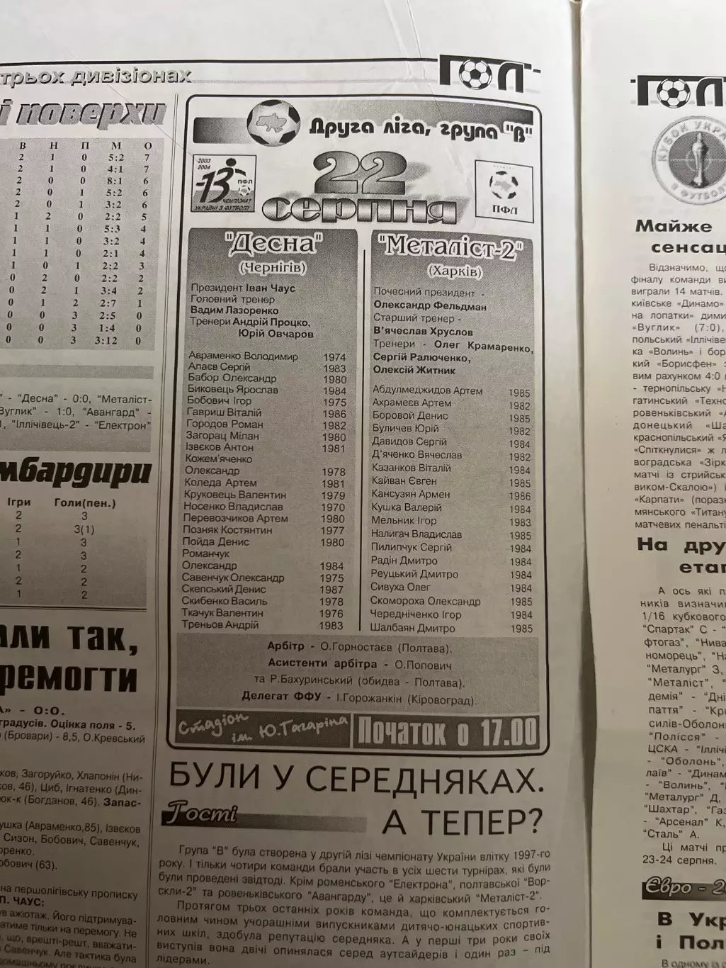 Десна Чернигов - Металлист-2 Харьков 2003-2004 + женский Кубок УЕФА Легенда 1