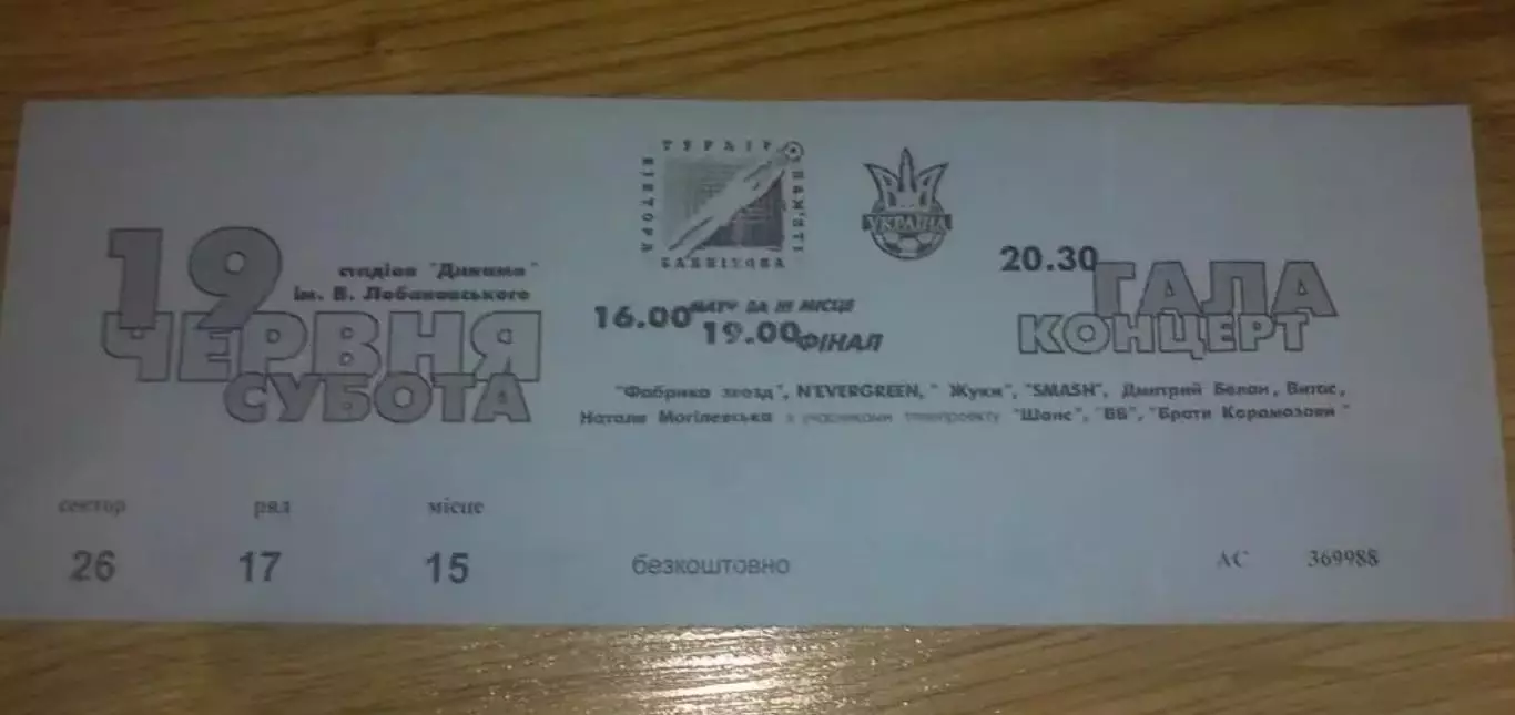 Билет Турнир Банникова 2004 (Украина юноши) вид 1