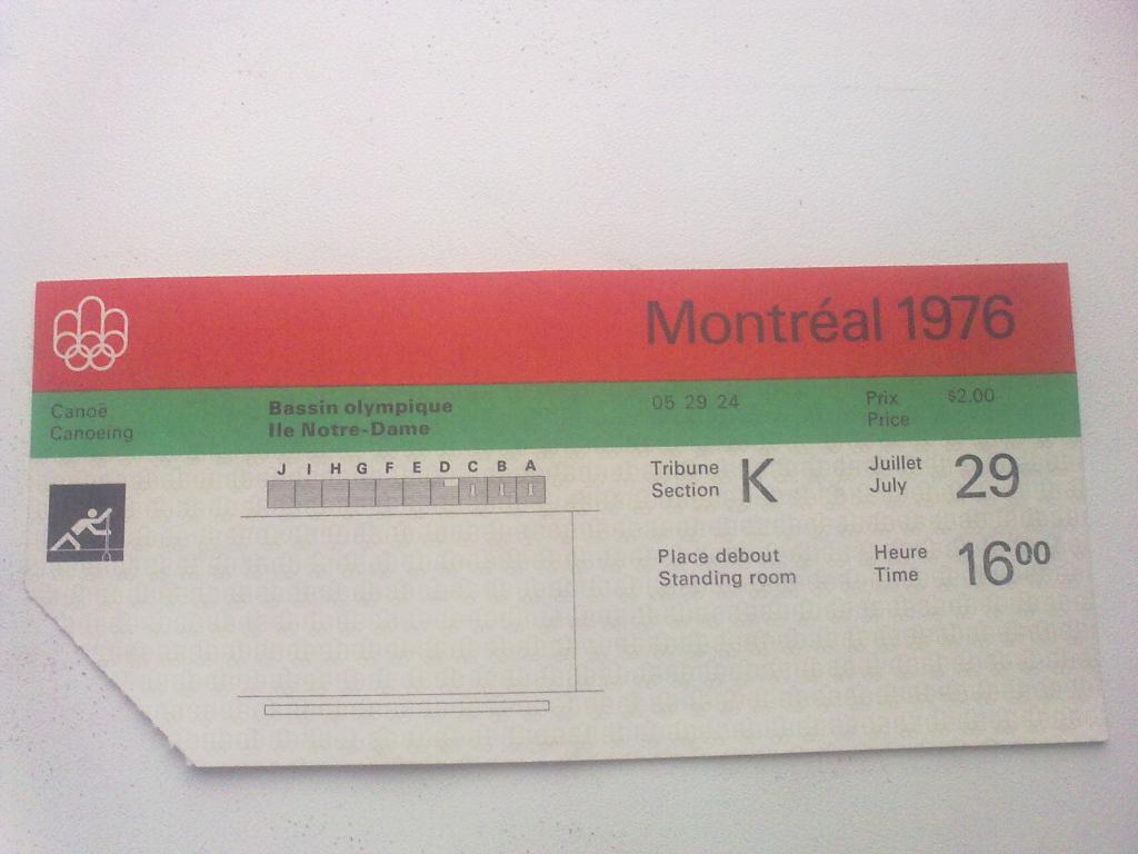 Билет Олимпийские Игры 1976 Монреаль Канада - Kаноэ