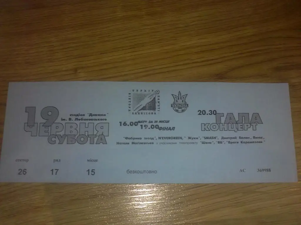 Билет Турнир Банникова 2004 (Украина юноши) вид 1