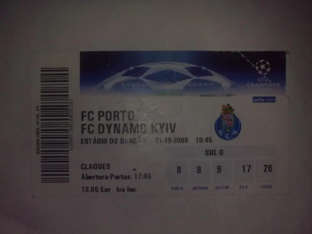 Футбол. Билет Порто - Динамо Киев 2008