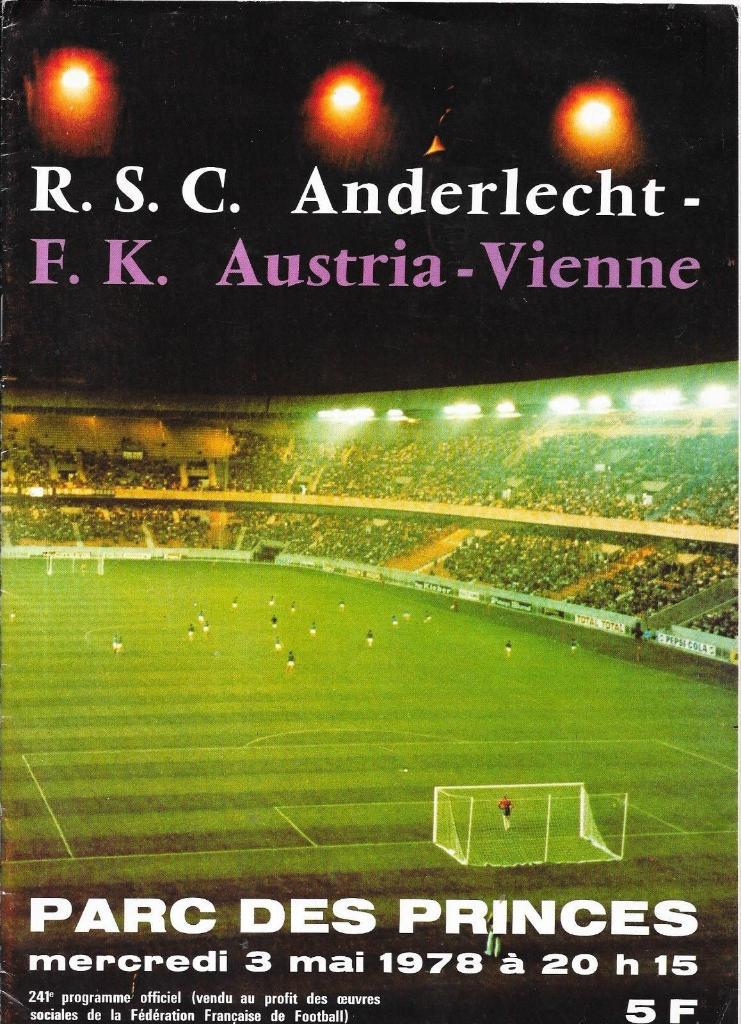 Андерлехт Бельгия - Аустрия Австрия 1978 финал Кубок Обладателей Кубков