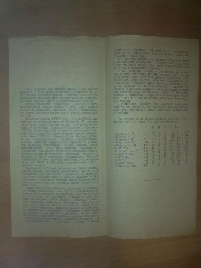 Программа Динамо Киев СССР Украина - Спартак Минск Беларусь 1957 1