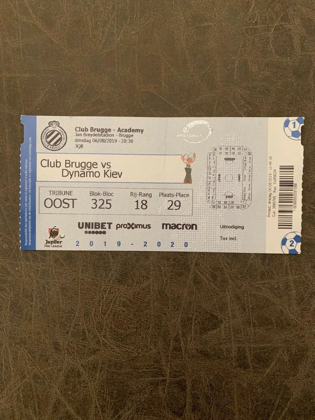 Билет Брюгге Бельгия - Динамо Киев Украина 2019