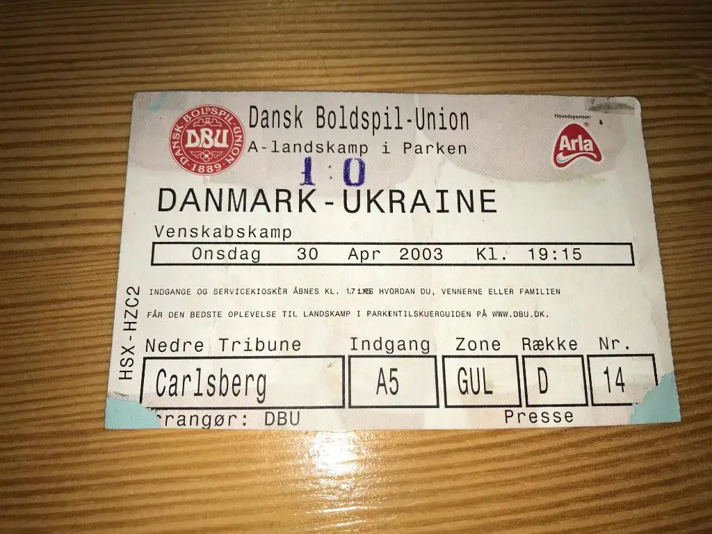 Билет Дания - Украина 2003