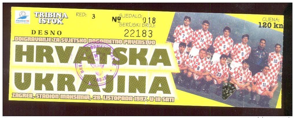 Билет Футбол Хорватия - Украина 1997 #2