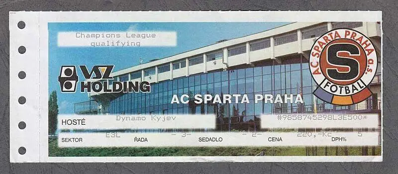 Билет Футбол Спарта Прага Чехия - Динамо Киев Украина 1998-1999