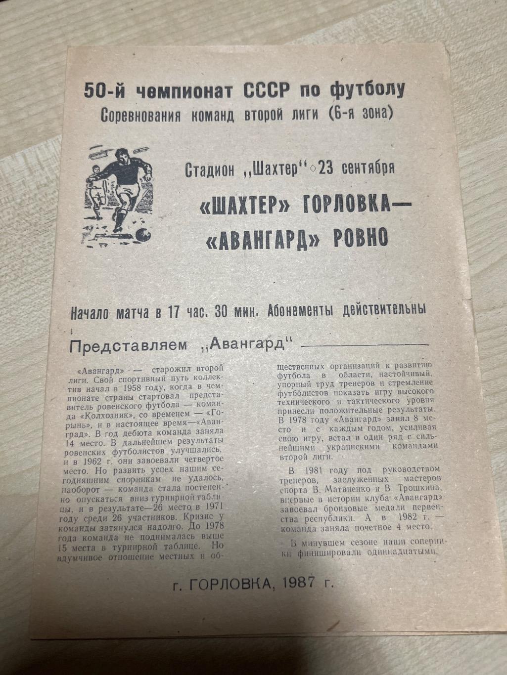 Шахтер Горловка - Авангард Ровно 1987