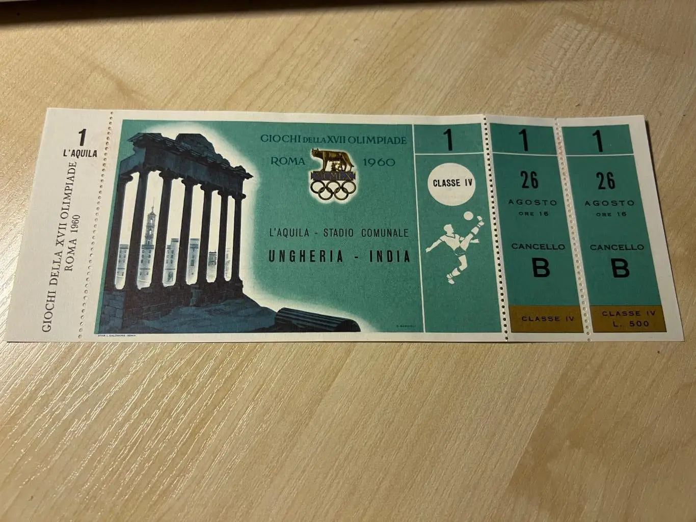 Билет Олимпийские Игры 1960 Рим. Венгрия - Индия футбол