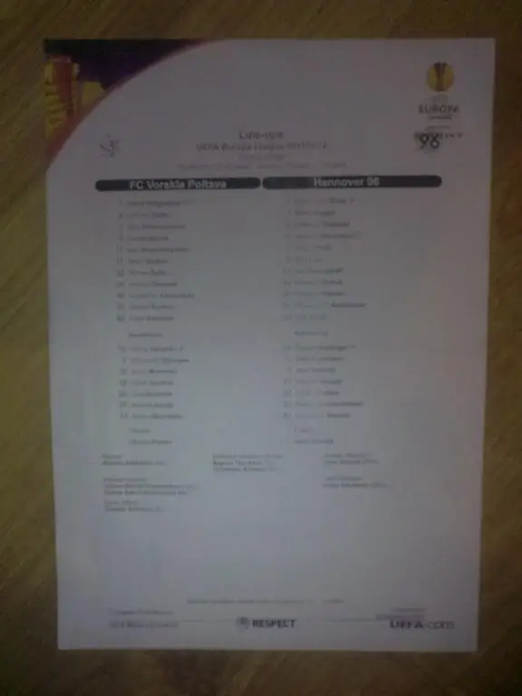 пресс-лист Ворскла Полтава - Ганновер Германия 2011 Лига Европы