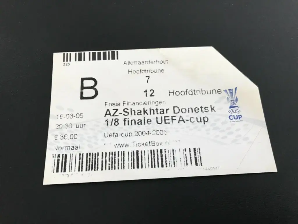 Билет АЗ Алкмаар Голландия - Шахтер Донецк Украина 2005