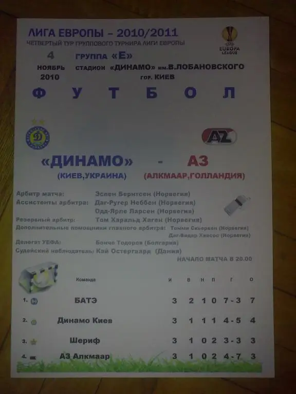 Динамо Киев Украина - АЗ Голландия 2010-2011