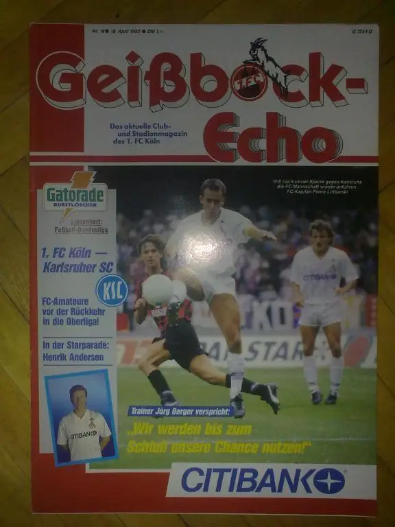 Программа (клубный журнал) из Германии. Кельн - Карлсруэ 1992