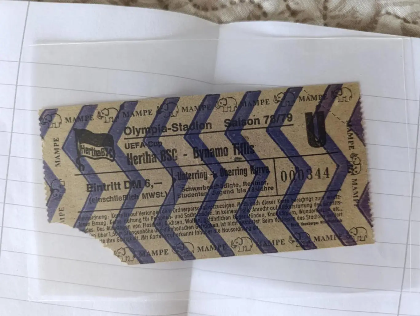 Билет Герта Берлин Германия - Динамо Тбилиси СССР Грузия 1978