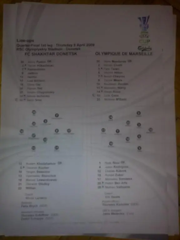 пресс-лист Шахтер Донецк - Олимпик Марсель 2008-2009 (№1)
