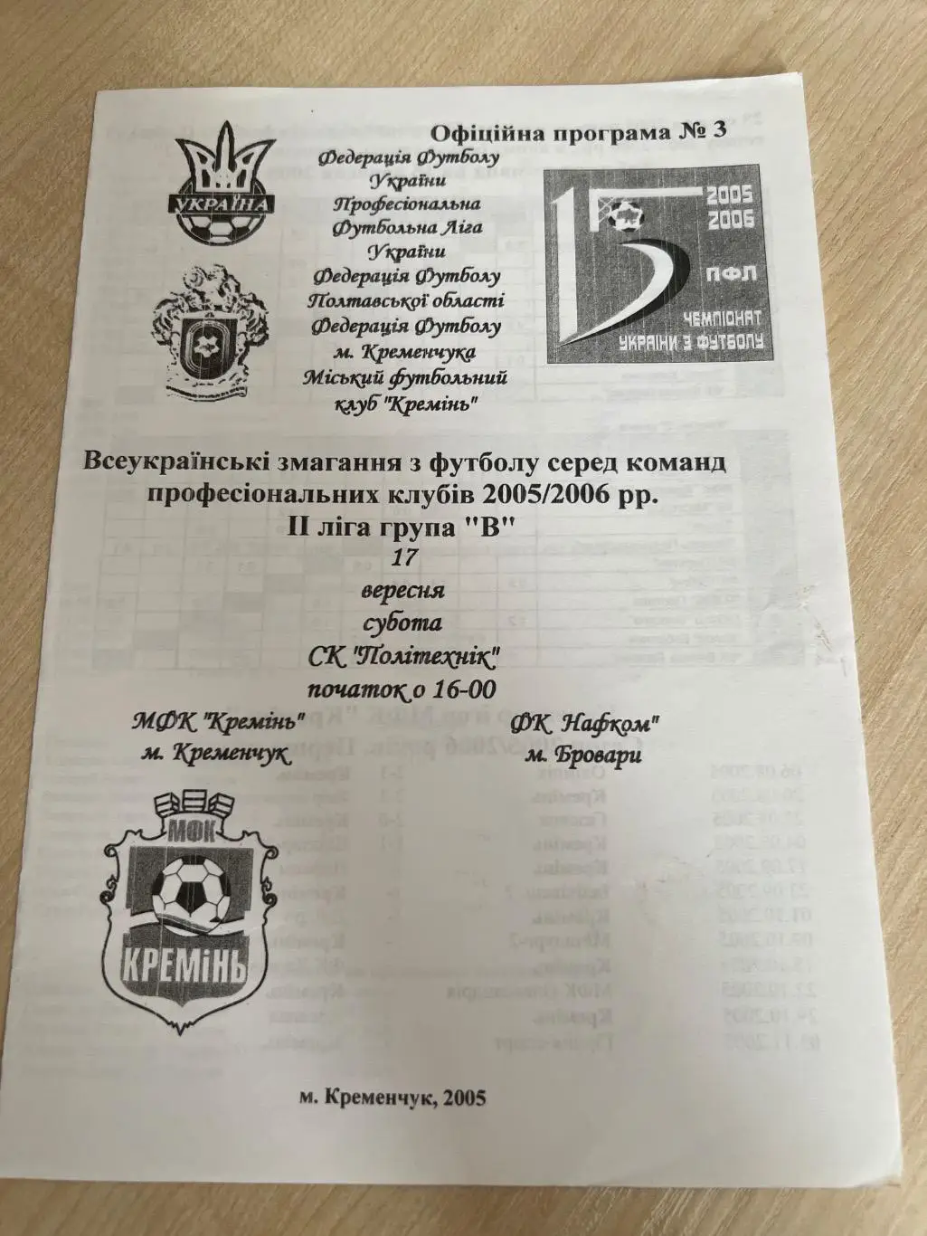 Кремень Кременчуг - Нафком Бровары 2005-2006