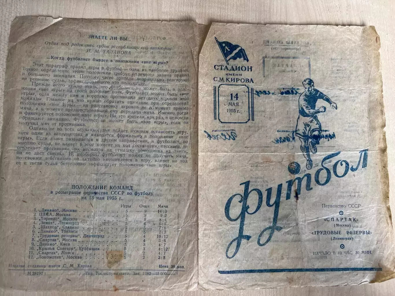 Трудовые Резервы Ленинград - Спартак Москва 1955