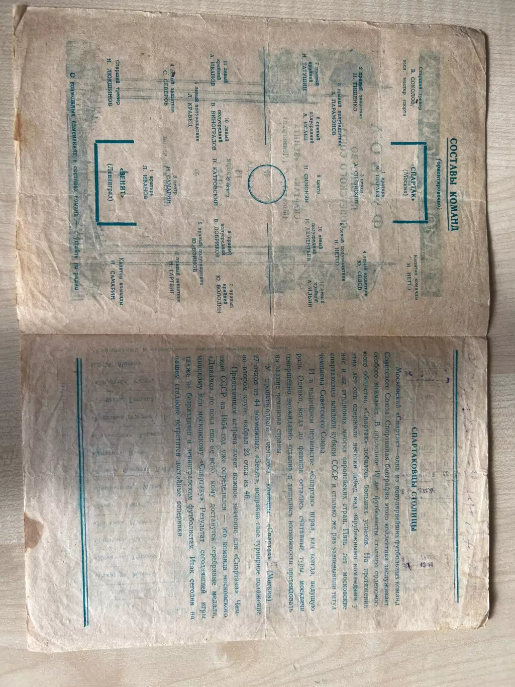 Зенит Ленинград - Спартак Москва 1954 1