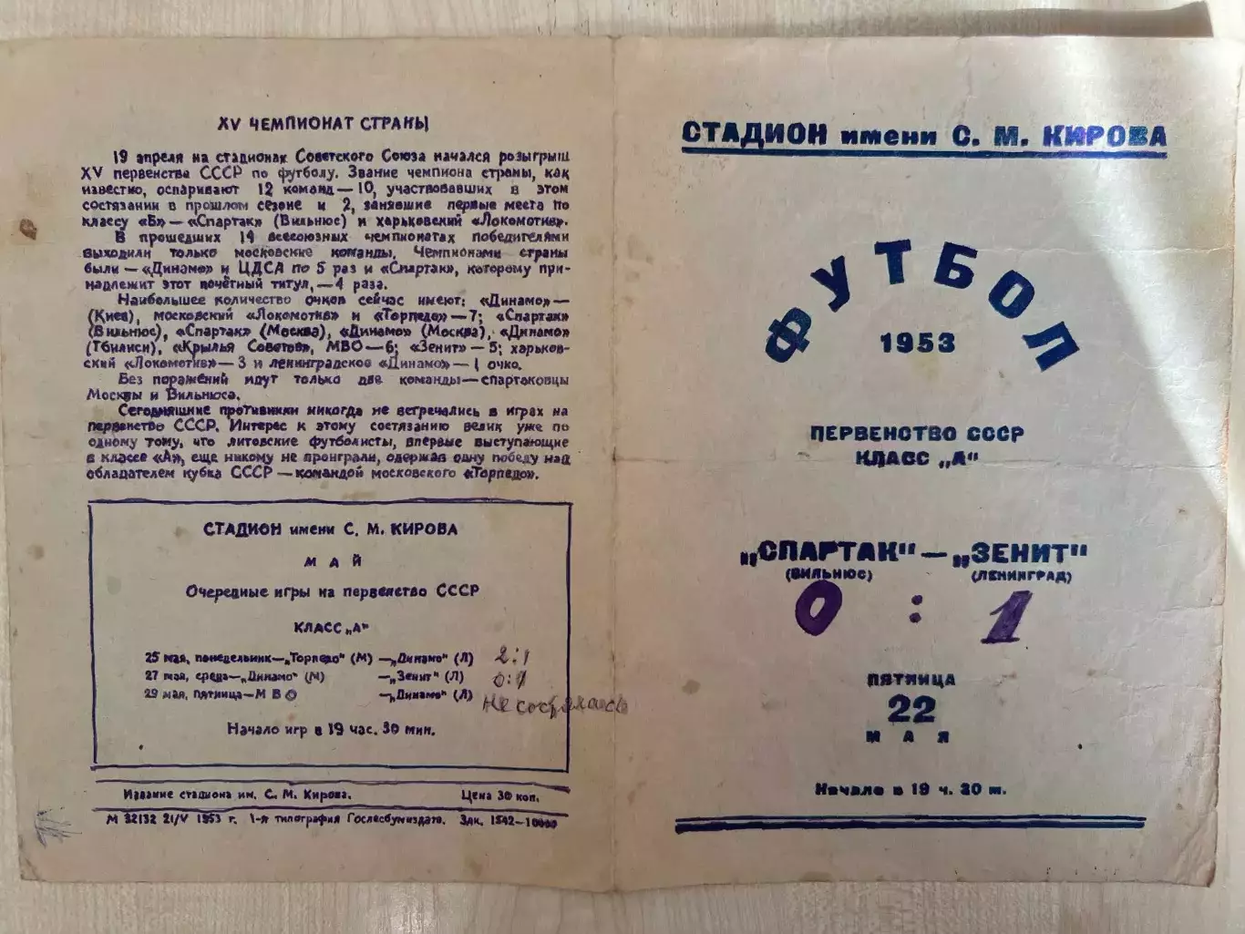 Зенит Ленинград - Спартак Вильнюс 1953