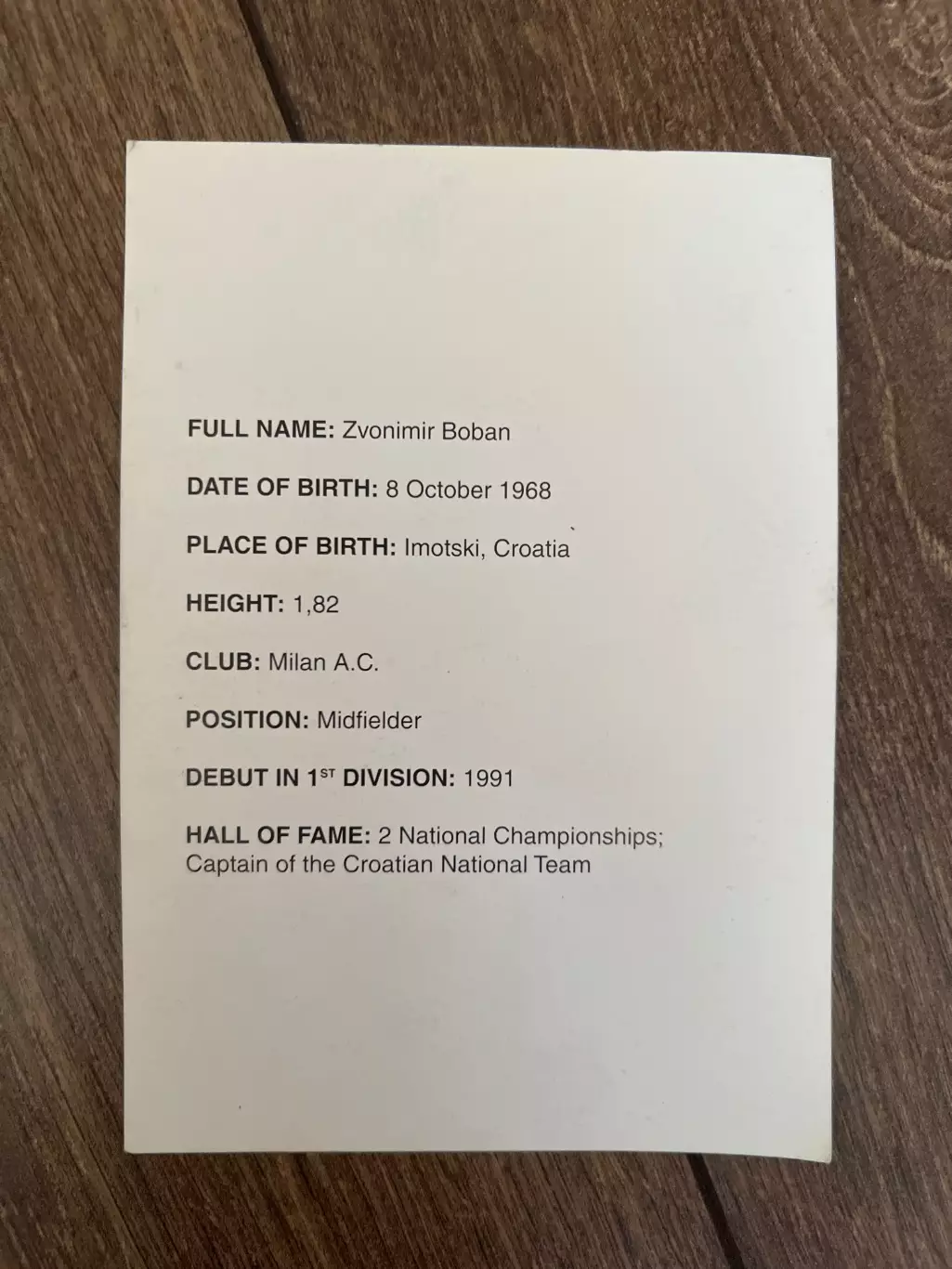 Футбол. открытка Звонимир Бобан Милан Италия 1