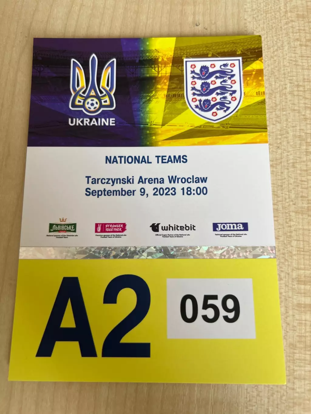 Билет (пропуск паркинг) Украина - Англия 2023 №2