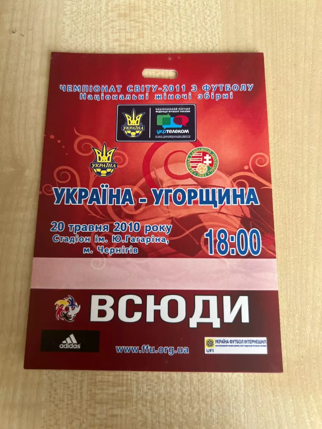 Билет пропуск Украина - Венгрия 2010 женские