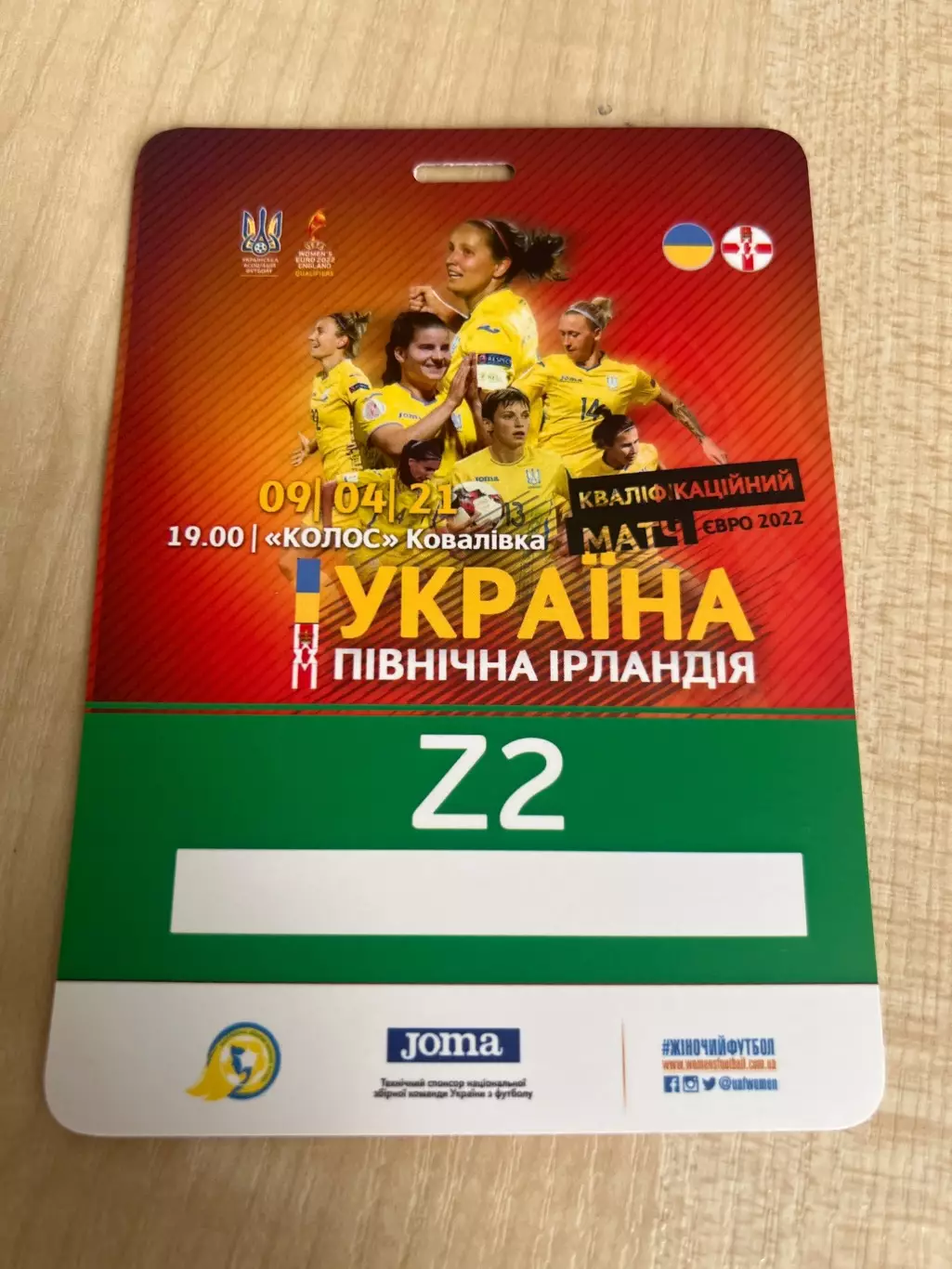 Билет пропуск 1 Украина - Северная Ирландия 2021 женские