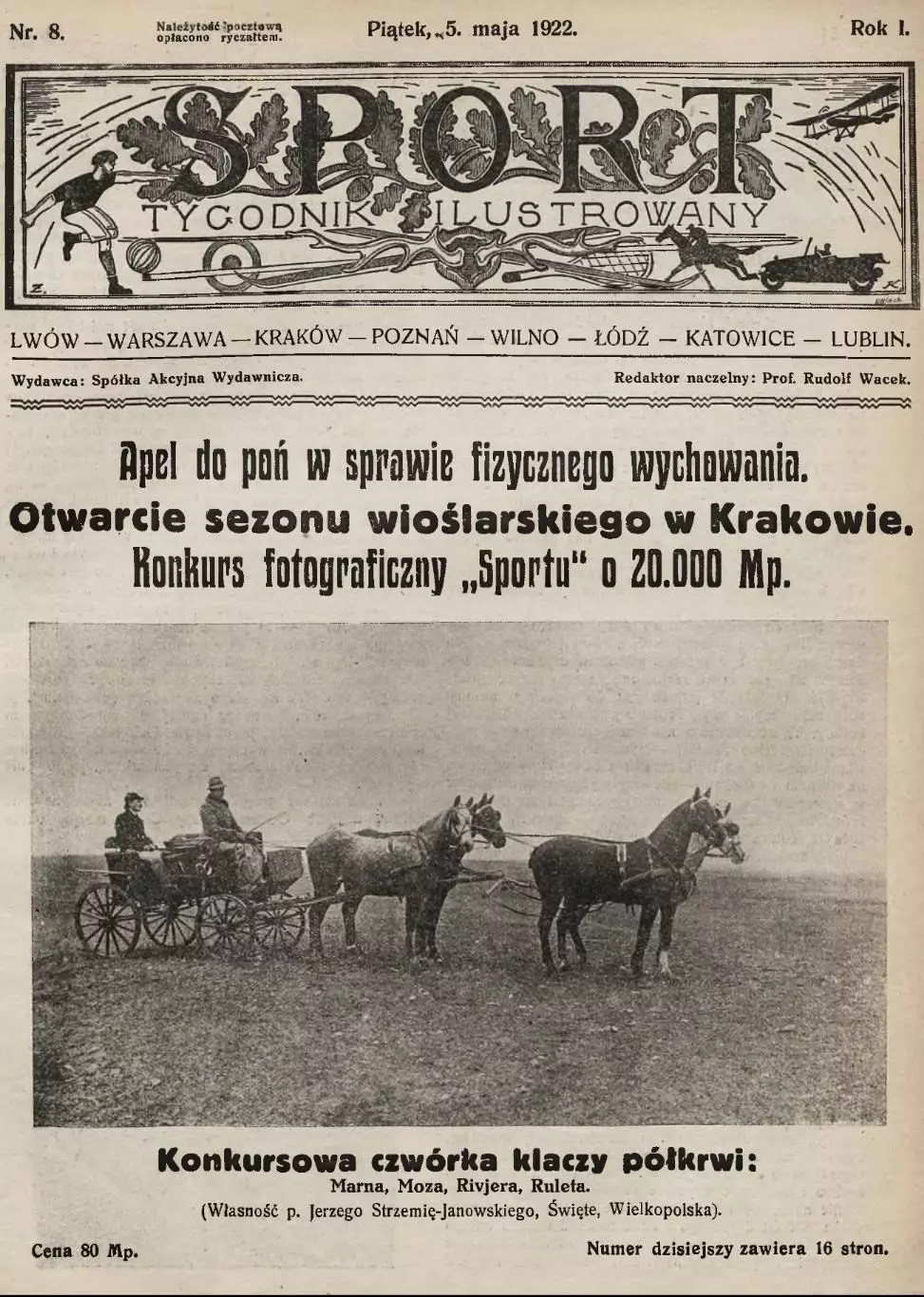 Копия* газета tygodnik Ilusrtowany Sport изд. Львов Польша 8 1922 год футбол