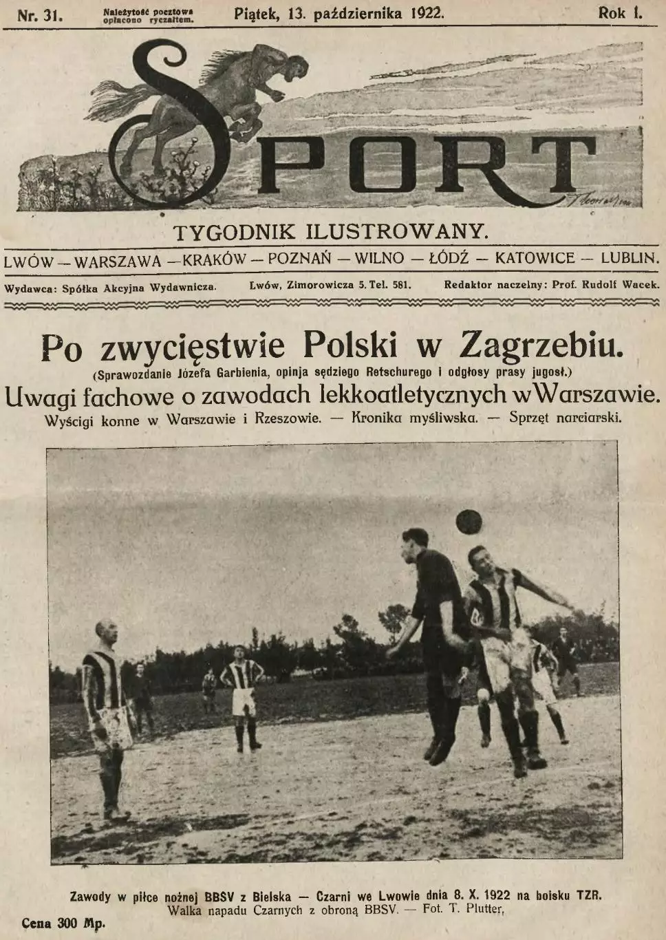 Копия* газета tygodnik Ilusrtowany Sport издание Львов Польша 31 1922 год футбол