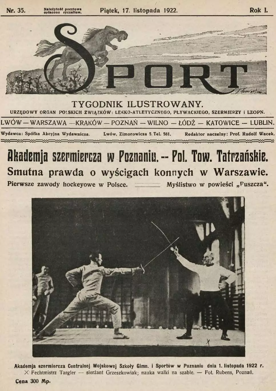 Копия* газета tygodnik Ilusrtowany Sport издание Львов Польша 35 1922 год футбол