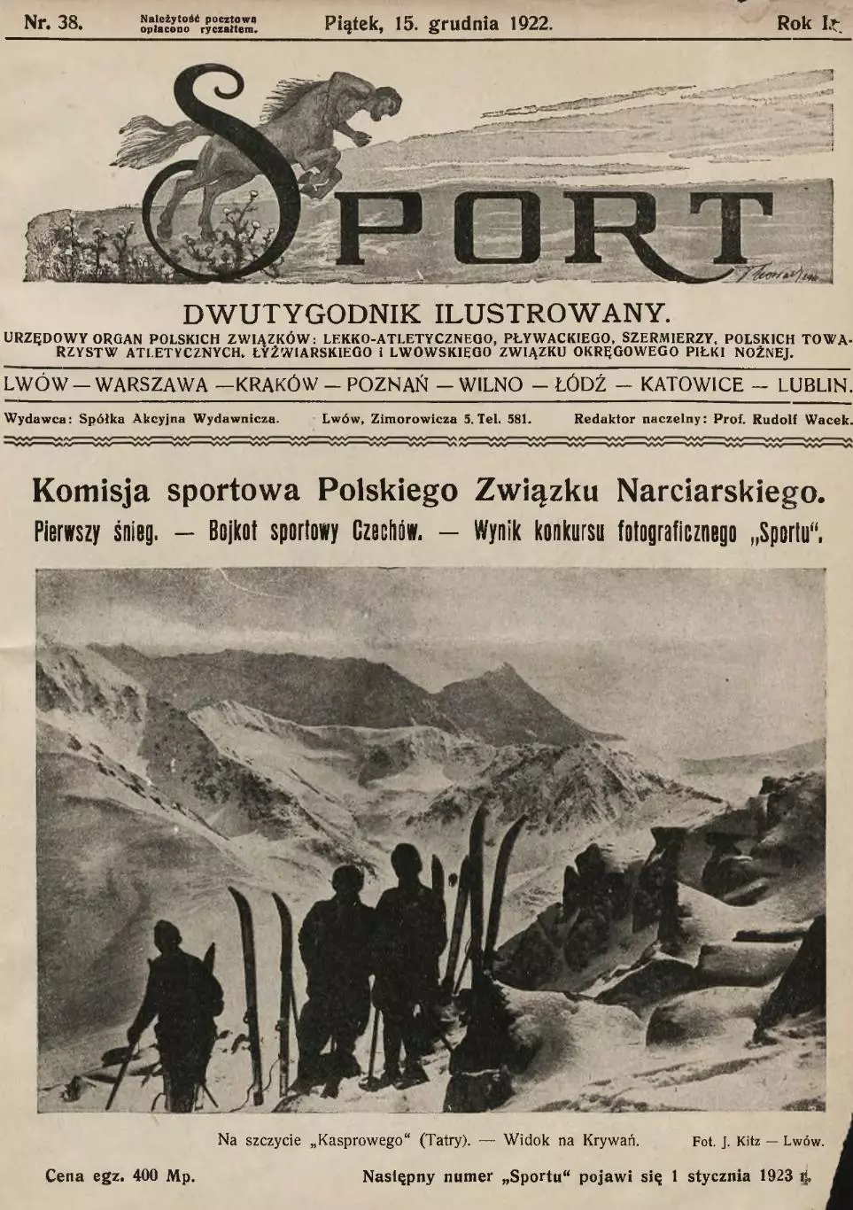 Копия* газета tygodnik Ilusrtowany Sport издание Львов Польша 38 1922 год футбол