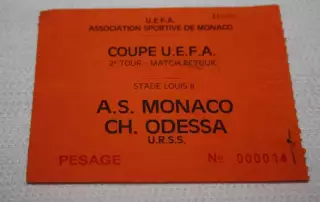 Билет Монако Франция - Черноморец Одесса СССР Украина 1990-1991