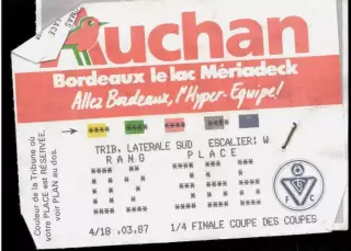 Билет Бордо Франция - Торпедо Москва СССР Россия 1986-1987 (2й вид)
