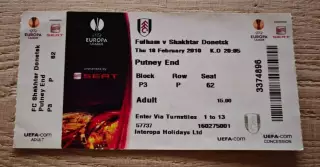 Билет Фулхэм Лондон Англия - Шахтер Донецк 2009-2010