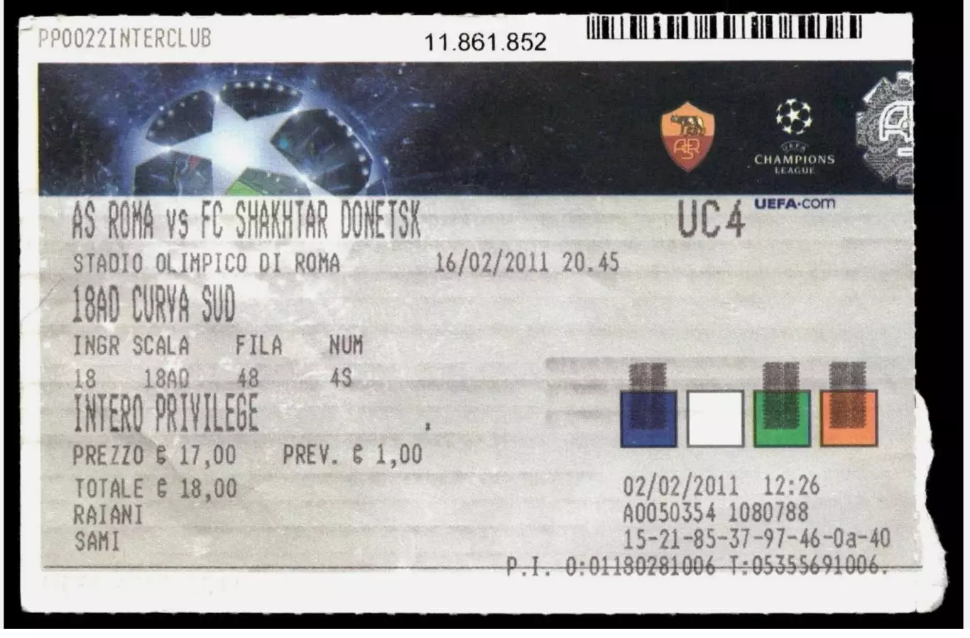 Билет Рома Италия - Шахтер Донецк 2010-2011